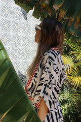 קימונו גינאה מקסי שחור שמנת